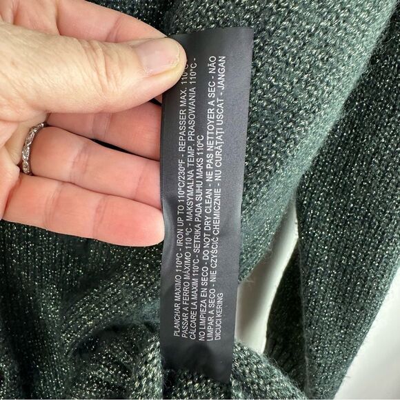 ZARA Green Metallic Knit Oversized Grandad V-Neck Button Cardigan Sz Small - Picture 11 of 12